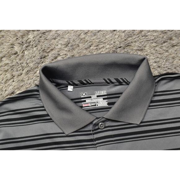 Under Armour Men's XL Gray Polo Shirt 100% Polyester Loose Heatgear Striped - Picture 4 of 6